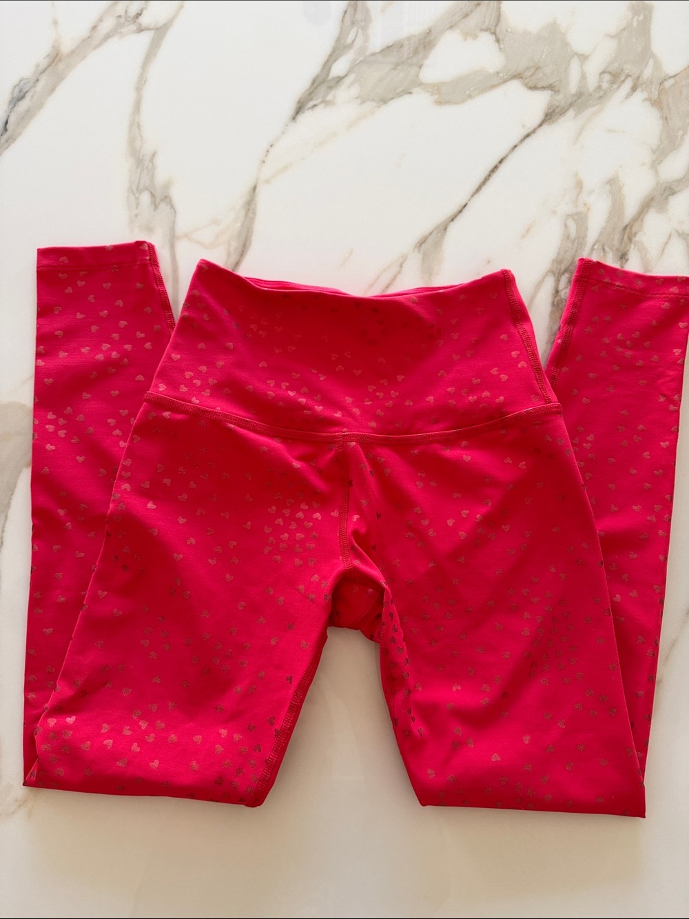 Beyond Yoga Red Leggings with Metallic Heart Accents